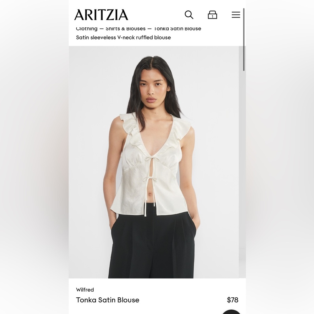 Aritzia Tonka Satin Ruffled Sleeveless Blouse — Ivory